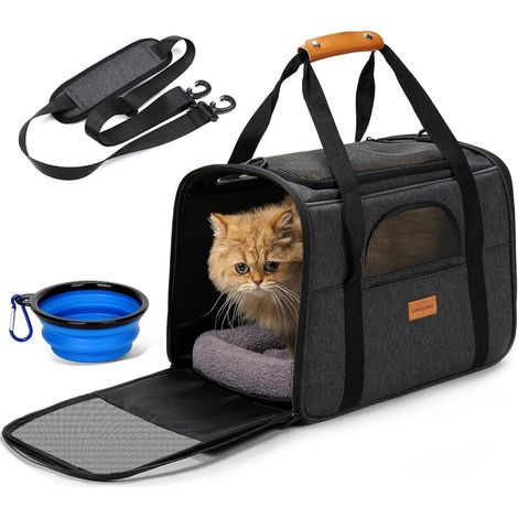 Sac de Transport pour Chat - 1 Unité - Polyester - Ouverture Supérieure et Maille Respirante - Voyage Avion Voiture - 46,5x32x36cm (1/5)