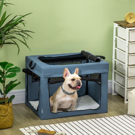 Sac de transport pliable pour animaux de compagnie avec poignée tissu en maille 69 x 51 x 51 centimètres bleu noir