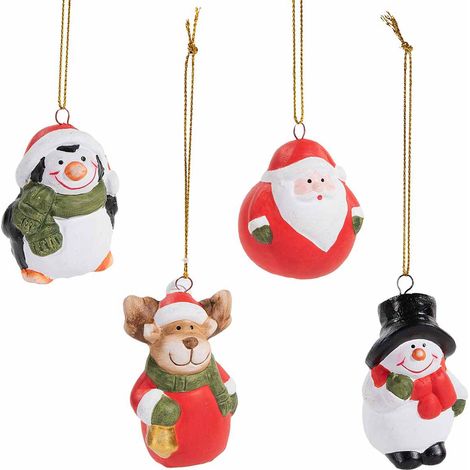 Addobbo albero di Natale con pupazzo, renna, Babbo e pinguino in terracotta con cordino per appendere, set da 16 pezzi