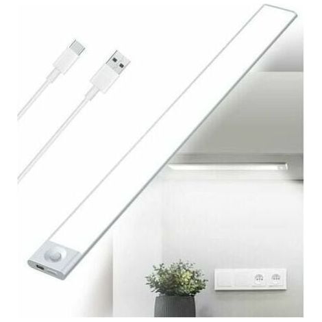 Reglette LED Cuisine Sous Meuble Rechargeable USB. Lumière tricolore. 2500mAh 40cm Dimmable Lampe Placard Detecteur de Mouvement Barre LED Sans Fil Rechargeable Lumiere Capteur PIR a Pile pour Escalie (1/4)
