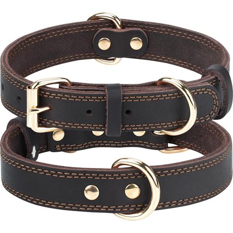 Collier pour Chien en Cuir, Collier de Cuir pour Les Grands Chiens, Doux Collier de Chien en Cuir véritable Durable et réglable, Marron, L (1/5)