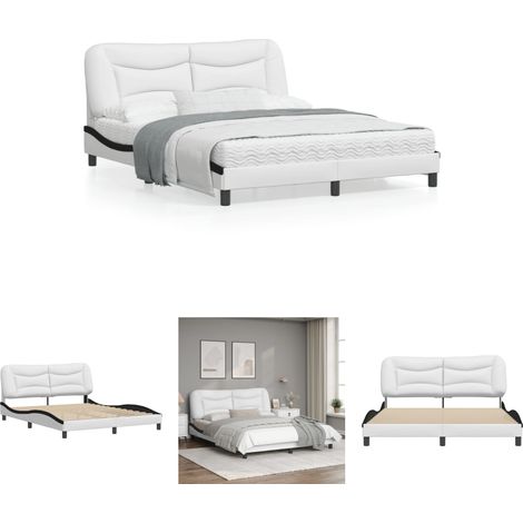 The Living Store Bettgestell mit Kopfteil Weiß und Schwarz 160x200 cm Kunstleder -  Betten & Bettgestelle (1/5)