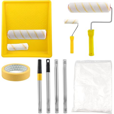 ouleaux à Peinture 10Pcs, Kit de Rouleaux à Peinture 25 cm / 10 cm Mâts Télescopiques et Film Plastiquee Rouleau de Peinture pour Peintures Murales Kit Professionnel