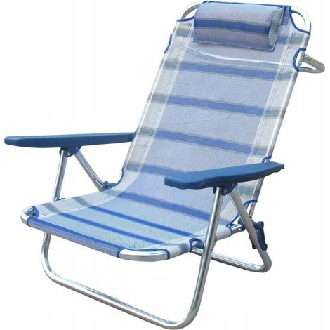 Klapp-Strandliege blau-gestreift mit Armlehne und Kopfstütze für Strand