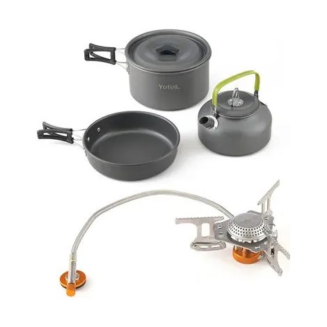 Réchaud à gaz de camping 308, ustensiles de cuisine de camping, vaisselle d'extérieur, ensemble de pique-nique, allumeur piézo, réchaud de voyage, 9 pare-brise, réchauds de cuisson portables coupe-ven (1/5)
