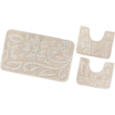 Ensemble de Tapis de Salle de Bain 3 Pièces Couleur Unie Absorbant Doux Antidérapant - Beige (1/5)