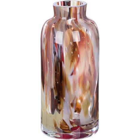 Vase décoratif en Verre coloré - Vase à Fleurs - Décoration de Salon - Cadeau pour Femme - Hauteur : 22 cm - Marron/Rouge (1/2)