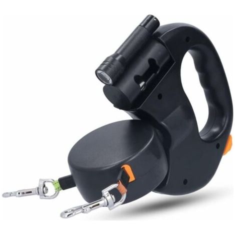 Laisse double pour chien, adaptée aux chiens pesant jusqu'à 25 kg, avec coutures réfléchissantes et conception anti-emmêlement à 360 degrés - Noir (1/4)