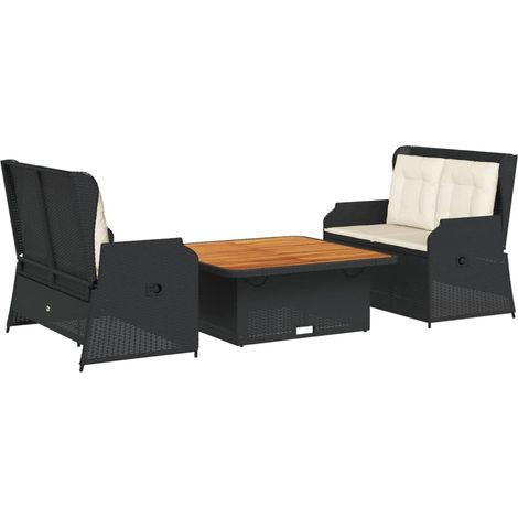 Maison Exclusive - 3-tlg. Garten-Lounge-Set mit Kissen Schwarz Po