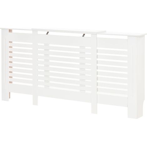 Radiateur mobile 140-202x19x82.5cm Blanc MDF bois avec étagère large réglable