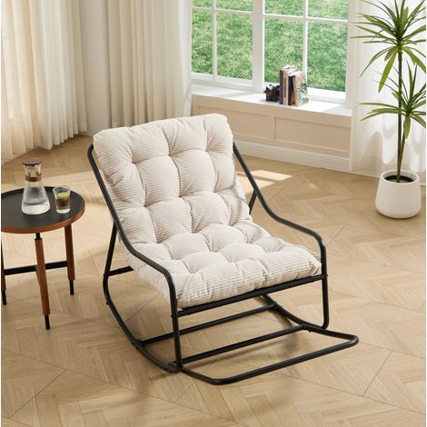 Schaukelstuhl mit Kissen 75x116x82 cm Stahl Weiß OKMYHOME (1/5)