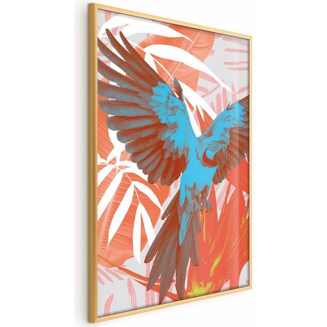 Poster – Exotische Flügel – Papagei zwischen abstrakten Blattmustern (1/4)