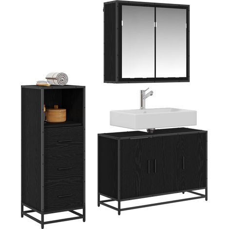 Maison Exclusive - Badezimmermöbel-Set 3 pcs Schwarz Eichen-Optik