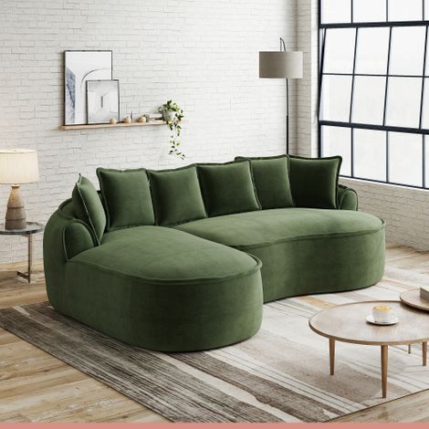 Rahmenloses Sofa, Chenille Stoff Cloud Sofa , L-Form mit extra tiefer Sitzfläche und breiten Armlehnen, mit Chaiselongue & Kissen, kein Aufbau nötig,Grün
WL