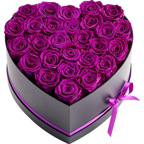 Mophorn Fiori Stabilizzati Veri con 27 Rose in Scatola a Forma di Cuore, Bouquet di Fiori Eterni Immortali, Rosa Eterna Naturale, Ideale per Anniversari, Natale e Altre Occasioni, Viola
