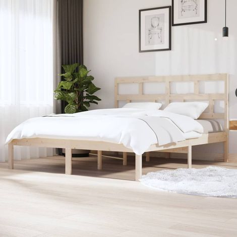 Cadre De Lit Moderne: Queen Size - Lit Double - Bois de pin massif 160x200 cm Chic-928717 (1/5)