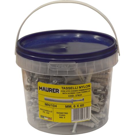 TASSELLI NYLON MAURER C/VITE A CHIODO Ø6X40MM MN SECCHIELLO 100 PZ