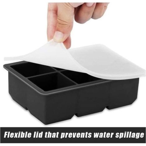 Bac à glaçons silicone extra-large avec couvercle – Set de 2, sans BPA, démoulage facile (1/4)