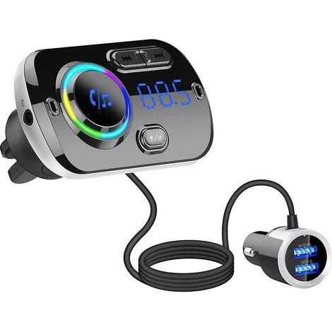 transmetteur Fm Bluetooth Pour Voiture, Rcepteur Adaptateur Autoradio Hidou Bluetooth 5.0 Avec Lumire 7 Couleurs, Kit De Chargeur De Voiture Usb Q (1/5)