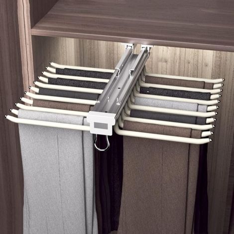 Porte-pantalons amovible avec bras 10/22, 2 styles, porte-manteau amovible pour pantalons, rails d'amortissement à double rangée, porte-manteau extensible pour économiser de l'espace et du rangement (1/3)