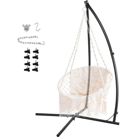 Support pour Fauteuil Suspendu, Hamac Support, Cadre Chaise Suspendue en Acier, avec Crochet de Plafond, Charge 150 KG, 210 cm, Noir (1/5)