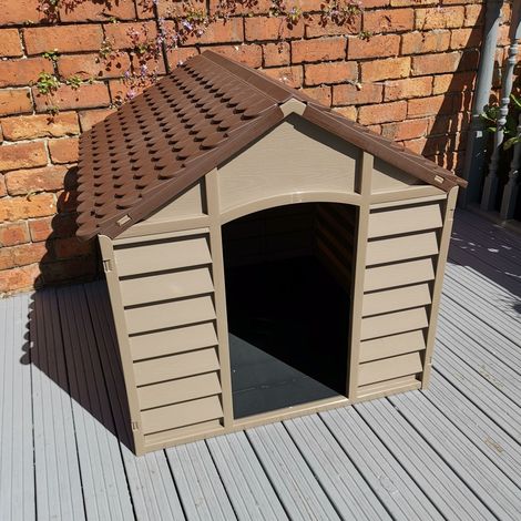 Large Plastic Dog Kennel / House in Brown – 86cm x 84cm x 82cm (1/5)
