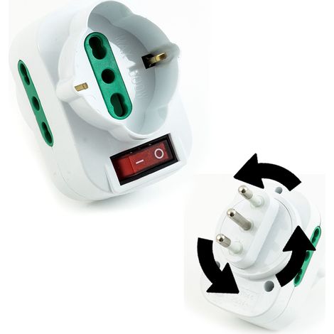 EXTRASTAR MULTIPRESA ADATTATORE TRIPLO COLORE BIANCO CON PROTEZIONE RIPRISTINABILE E SPINA ROTANTE 1500W 10/16A (1/2)