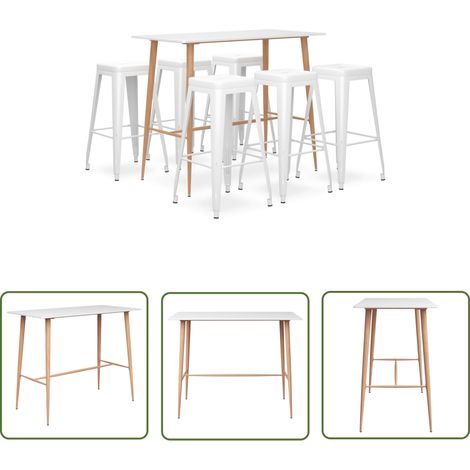 The Living Store 7-tlg. Bar-Set Weiß - Bar Set - Bartisch - Barhocker - Kücheninsel - Wohnzimmer Dekoration (1/5)