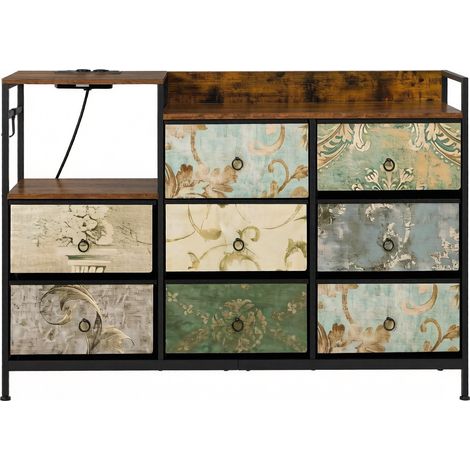 Commode vintage, meuble de couloir, meuble à tiroirs, meuble de rangement avec bloc multiprise (uniquement le meuble de rangement) (1/5)