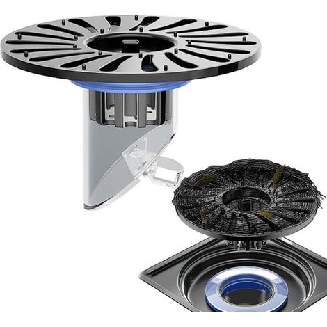 Caniveau de sol et de douche en acier inoxydable, anti-odeur et anti-bouchage, facile à installer, pour cuisine et buanderie, gris et bleu (1/5)