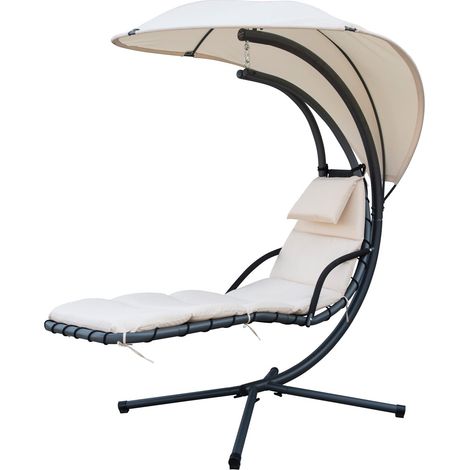 Gardenia Amaca Poltrona Sdraio Sospesa a Dondolo con Parasole Kelly Beige (1/4)