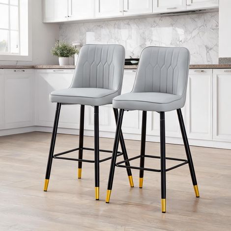 Tabourets de bar gris clair en cuir PU et métal noir lot de 2 (1/5)