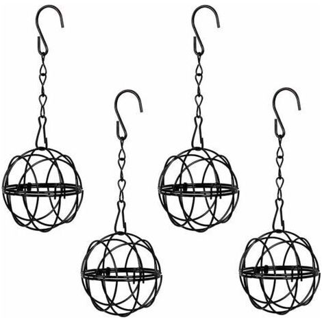 4 pcs Mangeoires Oiseaux à Suspendre en Métal Porte Boule de Graisse à Oiseaux Intérieur Extérieur Noir 7.3cm de Diamètre Distributeur Nourriture avec 4 Crochets en Forme S (1/5)