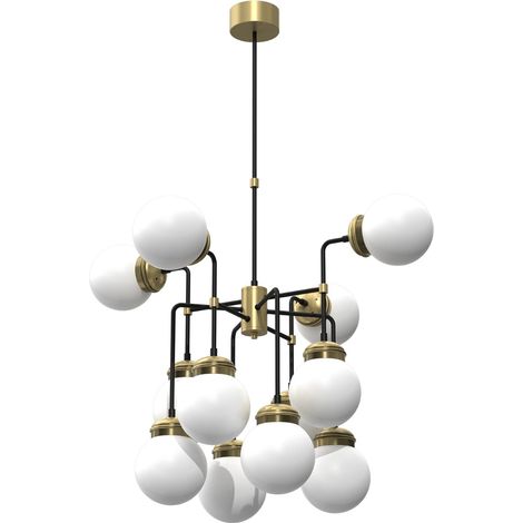 Lampadario Hydro 12 luci E14 sfere ottone/nero Luminex