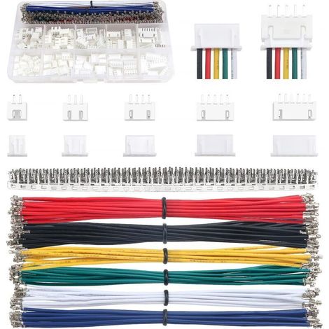 420 Pièces 2.54mm JST Connecteur Kit, JST-XH 2/3/4/5/6 Broches et Connecteur Mâle Femelle, avec Câbles Pré-Sertis 22 AWG et Borne à Sertir à Broche Femelle (Double) (1/5)