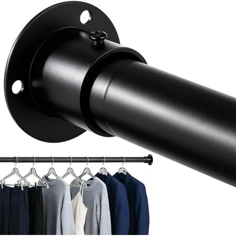 Tringle à Vêtements Télescopique 43–133 CM, Métal Noir Barre Penderie Extensible pour Armoires, Salles de Bains, Buanderies et Camping-Cars, Diamètre 3.3 CM (1/5)