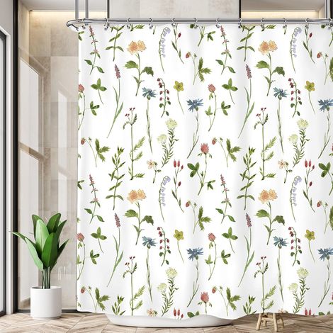 Pflanzen-Badevorhänge – Badezimmer – Maße: 180 cm Breite x 180 cm Höhe – Aquarell-Wildblumen-Badevorhänge – mit Blüten und Blättern (1/5)