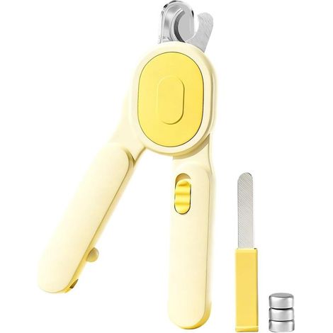Cortauñas para mascotas - Recortador de uñas para animales - Cuidado de uñas - Luz LED integrada - 14,5 cm - Amarillo (1/5)