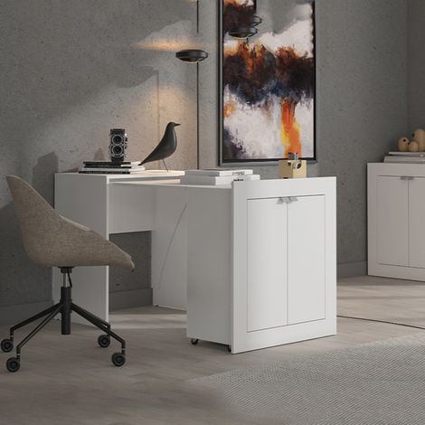 Schreibtisch Keylon, 2 Regale, 2 Türen, vielseitig verschließbar, 72x47x79h cm, Weiß Matt (1/5)