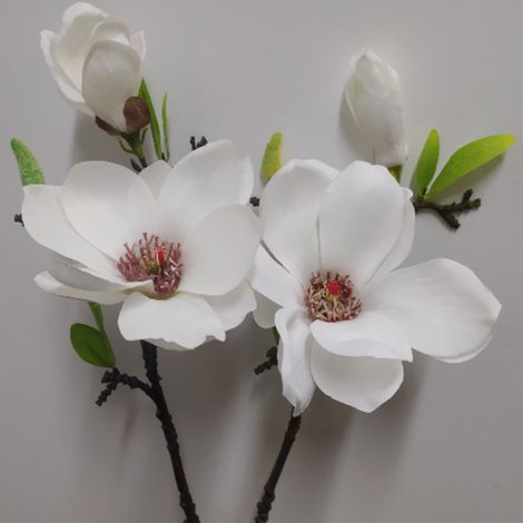 Lot de 6 fleurs artificielles de magnoliacées blanches, multifonctionnelles, à tiges artificielles, pour fêtes, salon, bureau ou restaurant. (1/5)