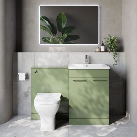 Napoli 460 Cento Olive Green 1200mm 2 Door Vanity Unit Toilet Suite with Glide Basin - 1200mm - Chrome 160mm HandleWith Kingston Toilet Pan and Seat