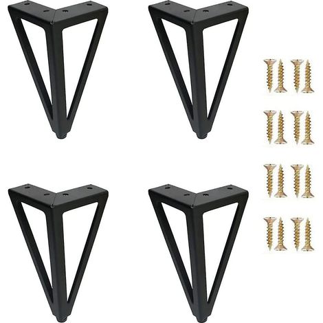 Ensemble de 4 pieds triangulaires en métal noir pour meuble TV et meuble canapé à monter soi-même (1/5)