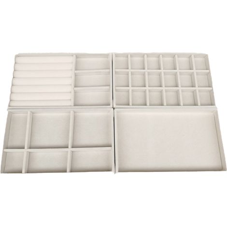 4 Plateau à bijoux, compartiments modulables, intérieur floqué, extérieur cuir, empilable, pour commode ou boutique (1/5)