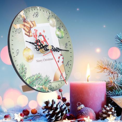 Weihnachtswanduhr, geräuschlos, mit Weihnachtsmann-Motiv, Holz, 12 cm – geräuschloses Quarzwerk, MDF, AA-Batterie nicht enthalten