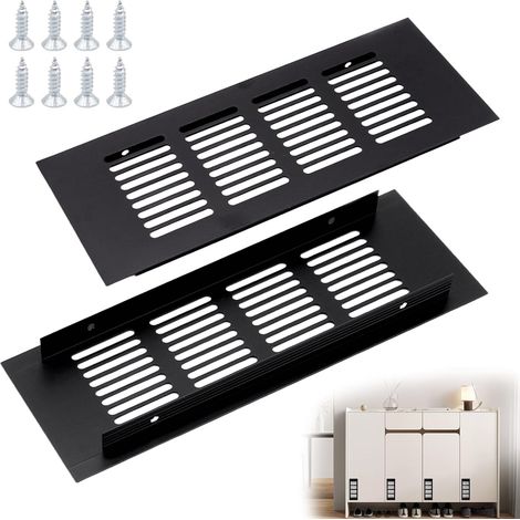 Griglia di ventilazione in alluminio (2 pezzi), griglia rettangolare di 200 x 80 mm con viti per la ventilazione e l'estrazione del calore da armadi, guardaroba e scarpiere.