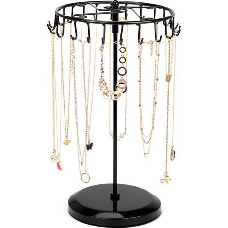 Porte Bijoux Rotatif en Métal Noir 23 Crochets - H34,8 x l20,5 cm - Tour de Presentoir Bijoux - Porte Collier Bracelets Bagues et Boucles d’Oreilles (1/5)