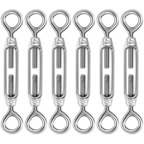 6 Pièces Tendeur de Câble, M4 Tendeur de Fil en Acier Inoxydable 304, Réglable Tendeur Oeil et Oeil, Ridoir Robuste pour Clôtures de Jardin, Suspendre, Cable de Garde Corps (1/5)