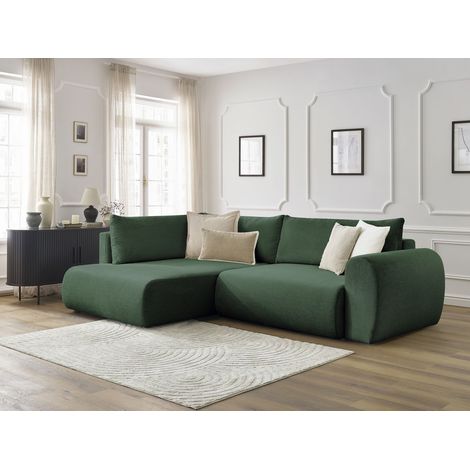 BOBOCHIC - Canapé d'angle L convertible coffre LUCIEN tissu lisse Angle gauche Vert (1/5)