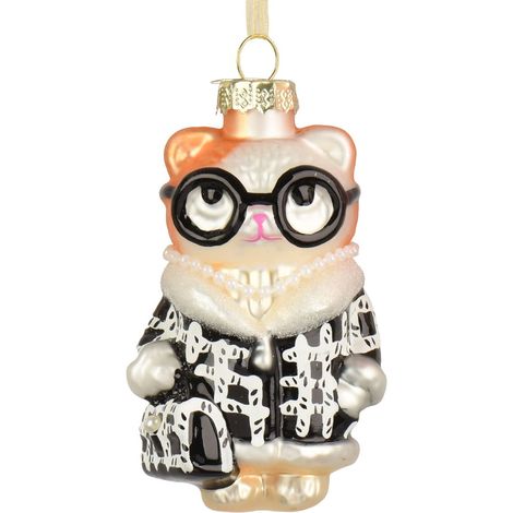 Weihnachtsanhänger Katze mit schwarzer Brille - Glas