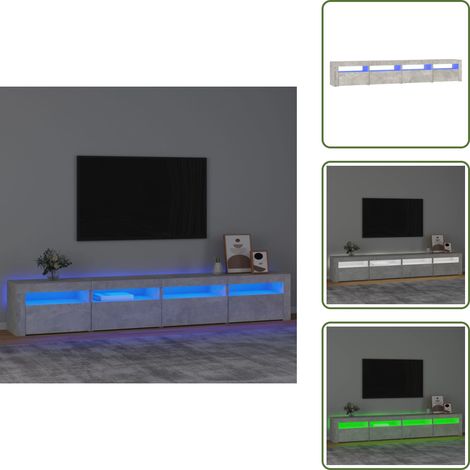Meuble TV avec lumières LED Gris béton 240x35x40 cm - Meubles Tv - Meuble Tv Gris - Meuble Tv Led - Meuble Tv Avec Éclairage - Meuble Tv Design (1/5)